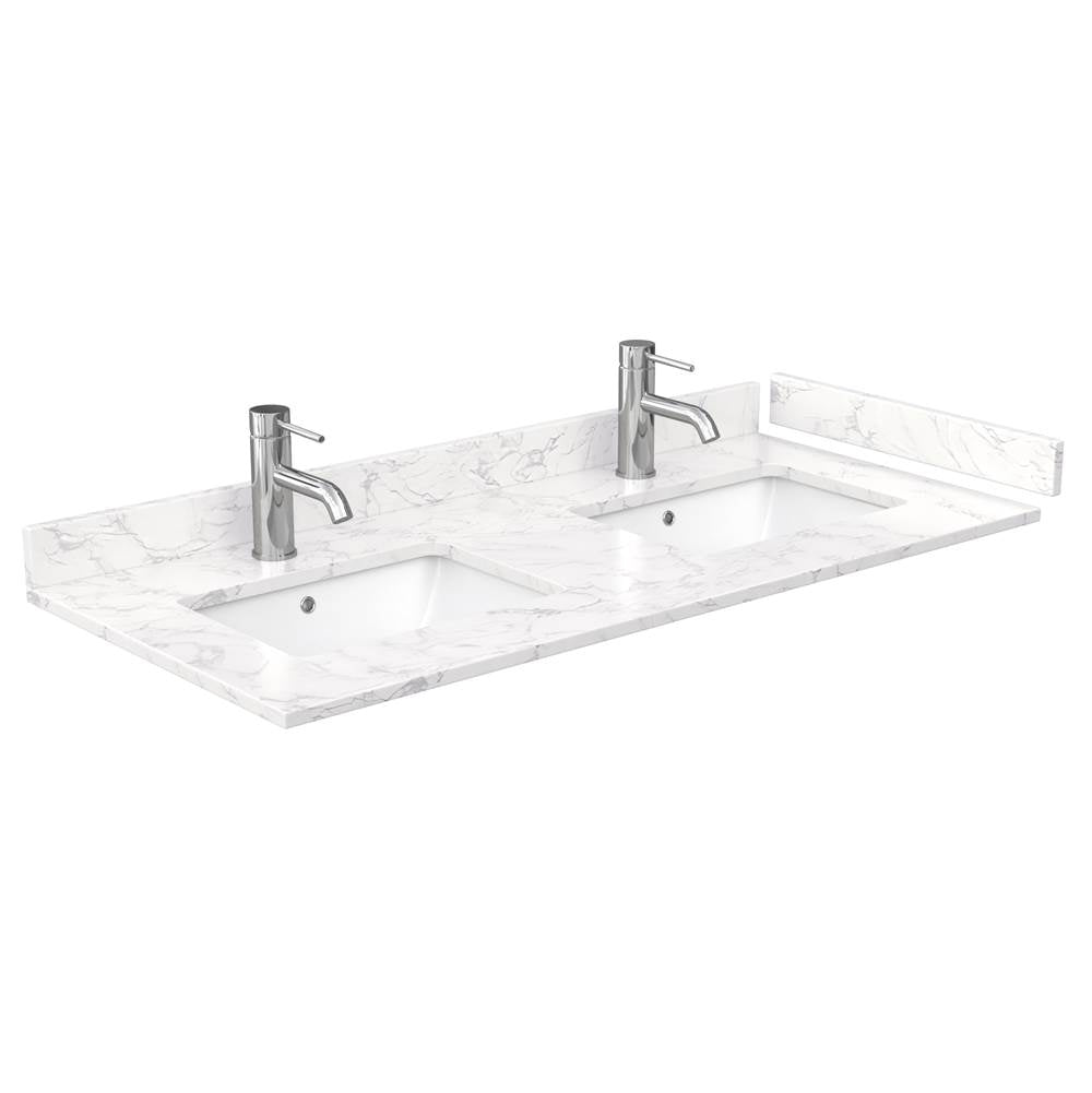 Avery 48 Inch Double Bathroom Vanity in White, Dark-Vein Carrara Cultured Marble Countertop, Undermount Square Sinks, No Mirror