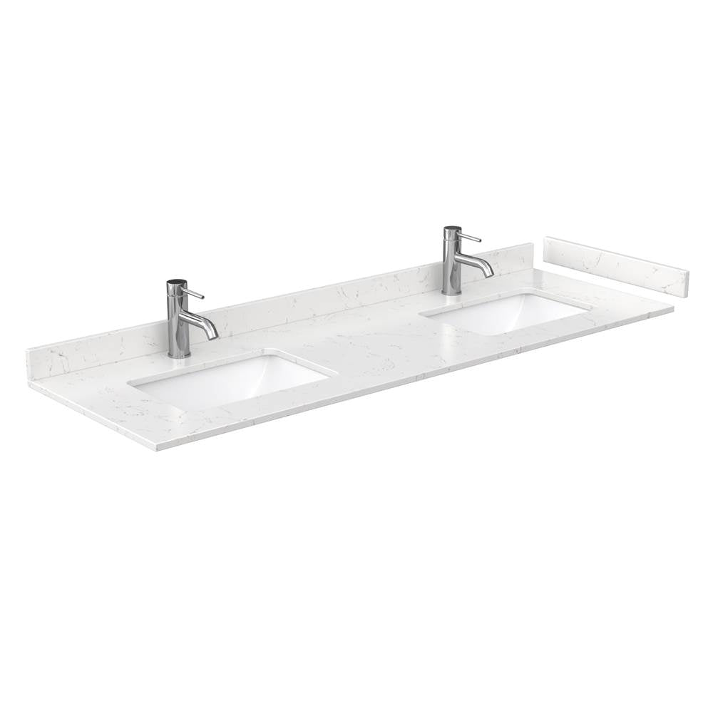 Beckett 66 Inch Double Bathroom Vanity in White, Carrara Cultured Marble Countertop, Undermount Square Sinks, Matte Black Trim