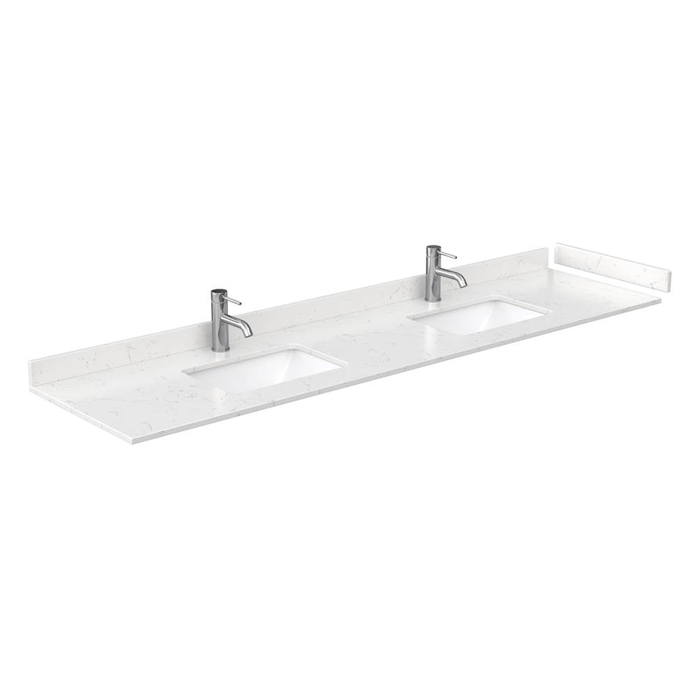 Beckett 84 Inch Double Bathroom Vanity in White, Carrara Cultured Marble Countertop, Undermount Square Sinks, Brushed Gold Trim