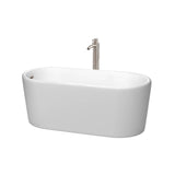Wyndham Collection - Ursula 59 Inch Freestanding Bathtub in Matte White with Floor Mounted Faucet, Drain and Overflow Trim in Brushed Nickel