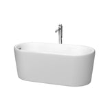 Wyndham Collection - Ursula 59 Inch Freestanding Bathtub in Matte White with Floor Mounted Faucet, Drain and Overflow Trim in Polished Chrome