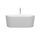 Ursula 59 Inch Freestanding Bathtub in Matte White with Floor Mounted Faucet, Drain and Overflow Trim in Polished Chrome