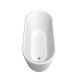 Ursula 59 Inch Freestanding Bathtub in Matte White with Floor Mounted Faucet, Drain and Overflow Trim in Brushed Nickel