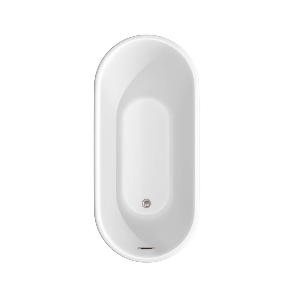 Ursula 59 Inch Freestanding Bathtub in Matte White with Floor Mounted Faucet, Drain and Overflow Trim in Brushed Nickel
