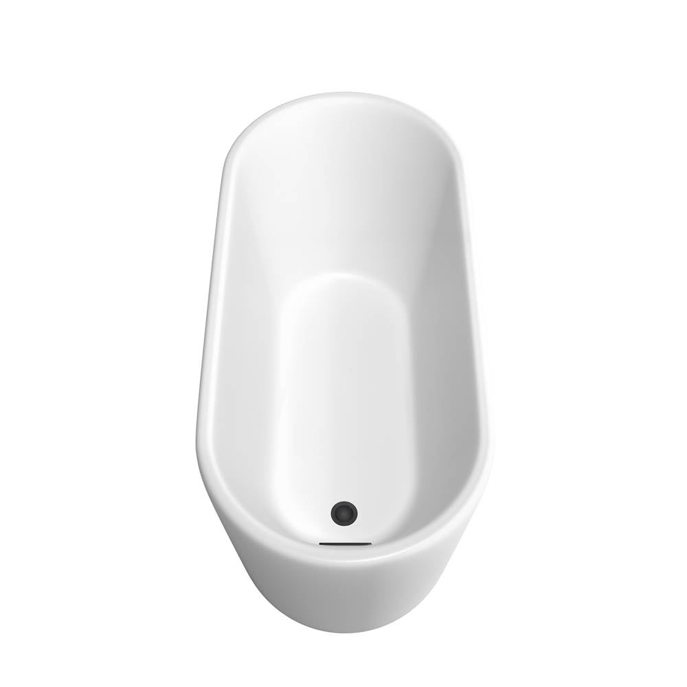 Ursula 59 Inch Freestanding Bathtub in Matte White with Floor Mounted Faucet, Drain and Overflow Trim in Matte Black