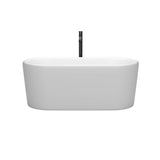 Ursula 59 Inch Freestanding Bathtub in Matte White with Polished Chrome Trim and Floor Mounted Faucet in Matte Black