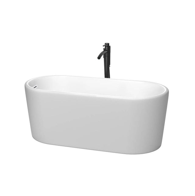 Wyndham Collection - Ursula 59 Inch Freestanding Bathtub in Matte White with Shiny White Trim and Floor Mounted Faucet in Matte Black
