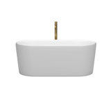 Ursula 59 Inch Freestanding Bathtub in Matte White with Shiny White Trim and Floor Mounted Faucet in Brushed Gold
