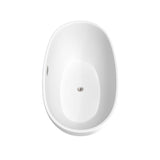 Juno 59 Inch Freestanding Bathtub in Matte White with Floor Mounted Faucet, Drain and Overflow Trim in Brushed Nickel