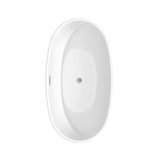 Juno 59 Inch Freestanding Bathtub in Matte White with Floor Mounted Faucet, Drain and Overflow Trim in Brushed Nickel