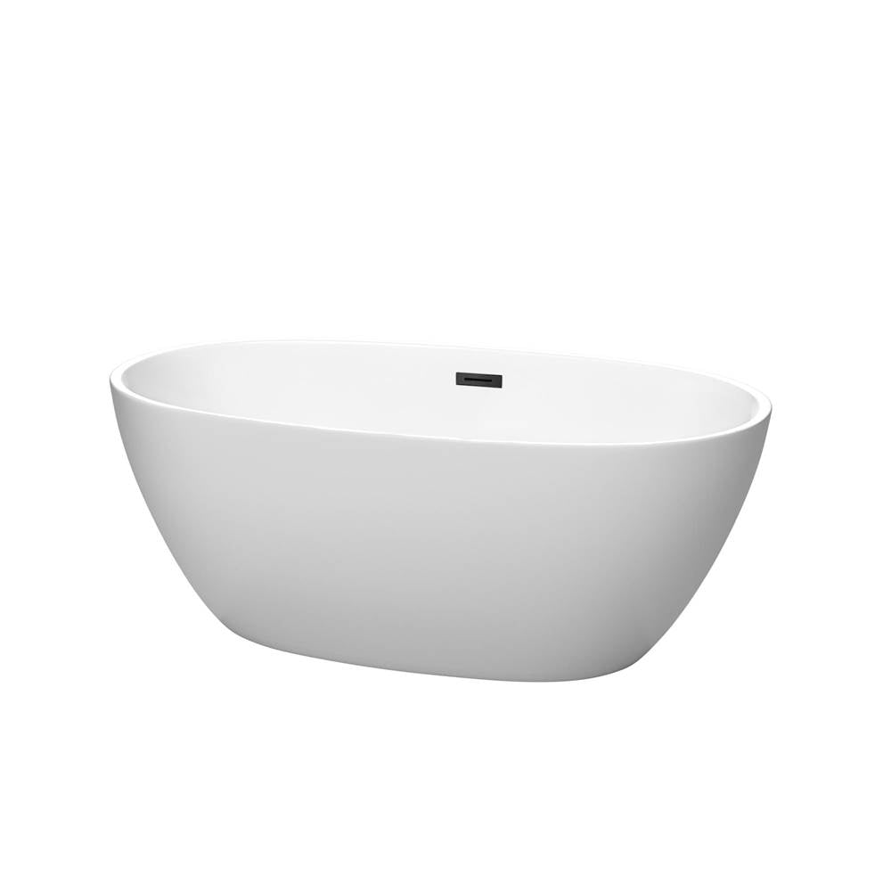 Wyndham Collection - Juno 59 Inch Freestanding Bathtub in Matte White with Matte Black Drain and Overflow Trim
