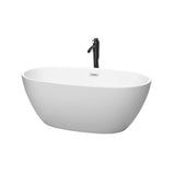 Wyndham Collection - Juno 59 Inch Freestanding Bathtub in Matte White with Polished Chrome Trim and Floor Mounted Faucet in Matte Black