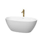 Wyndham Collection - Juno 59 Inch Freestanding Bathtub in Matte White with Shiny White Trim and Floor Mounted Faucet in Brushed Gold