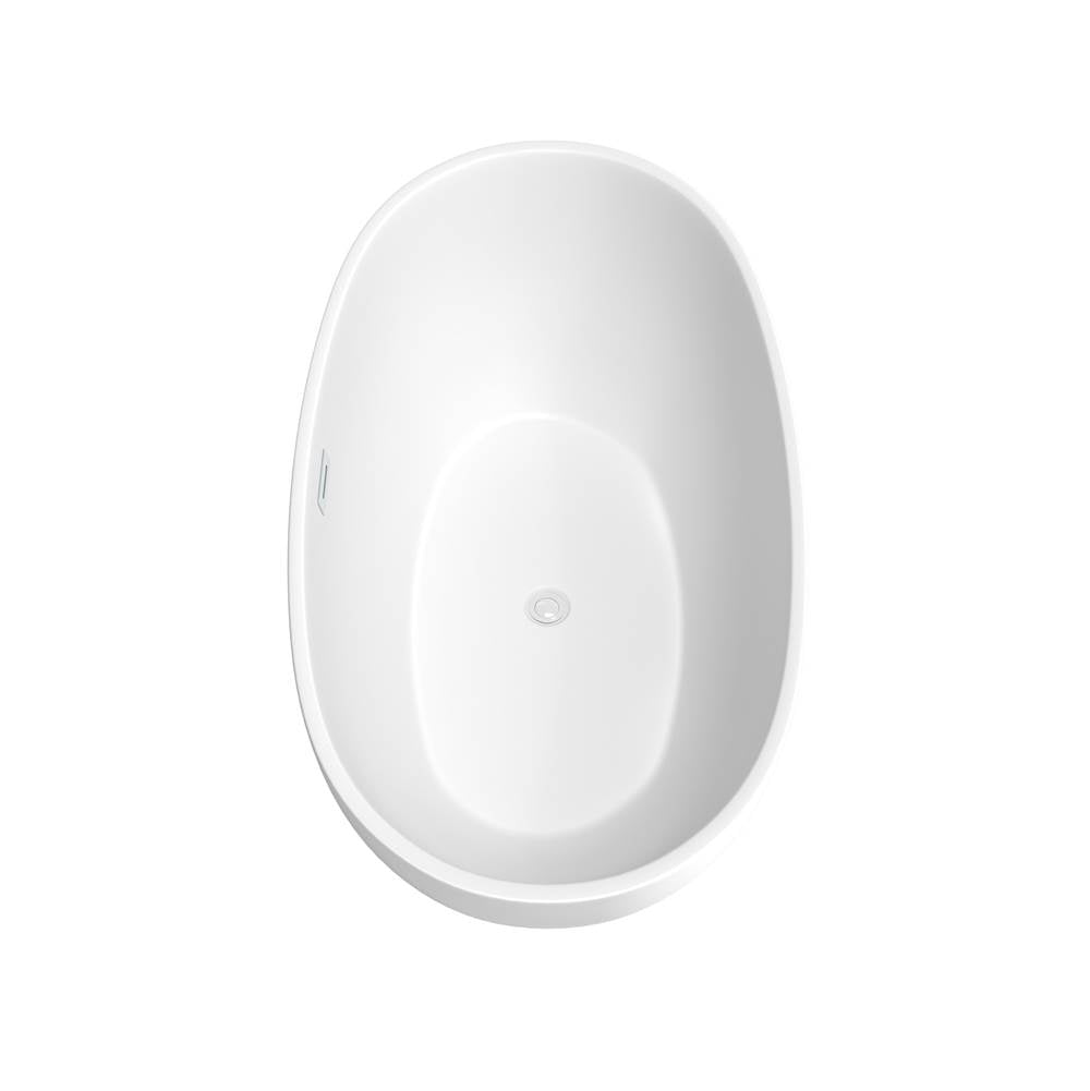 Juno 59 Inch Freestanding Bathtub in Matte White with Shiny White Trim and Floor Mounted Faucet in Brushed Gold