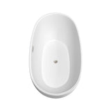 Juno 63 Inch Freestanding Bathtub in Matte White with Floor Mounted Faucet, Drain and Overflow Trim in Brushed Nickel