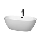 Wyndham Collection - Juno 63 Inch Freestanding Bathtub in Matte White with Floor Mounted Faucet, Drain and Overflow Trim in Matte Black