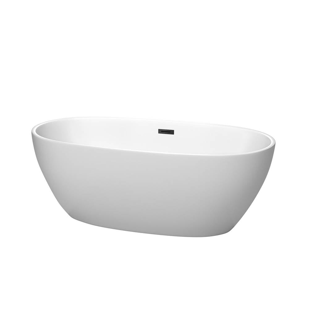 Wyndham Collection - Juno 63 Inch Freestanding Bathtub in Matte White with Matte Black Drain and Overflow Trim