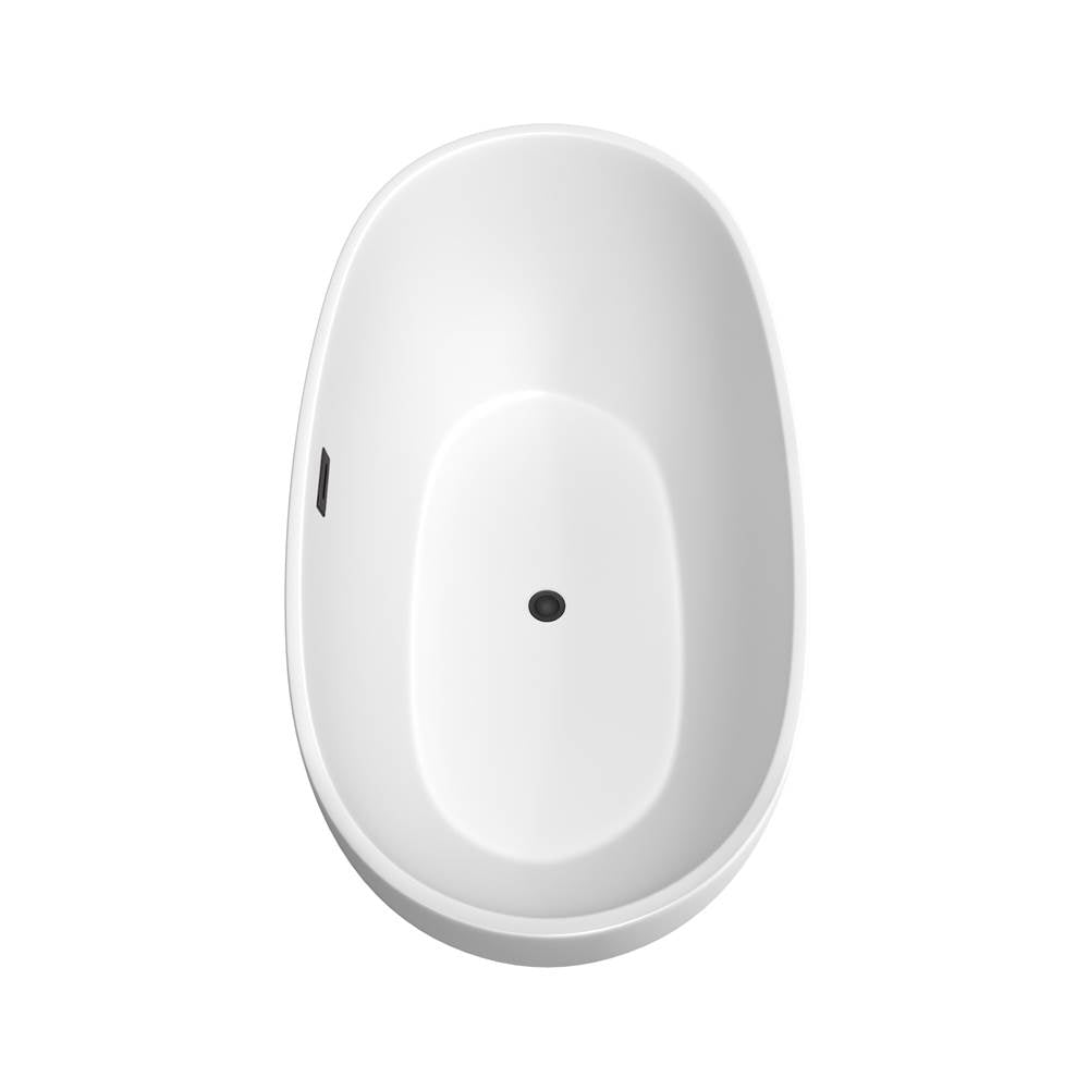 Juno 63 Inch Freestanding Bathtub in Matte White with Floor Mounted Faucet, Drain and Overflow Trim in Matte Black
