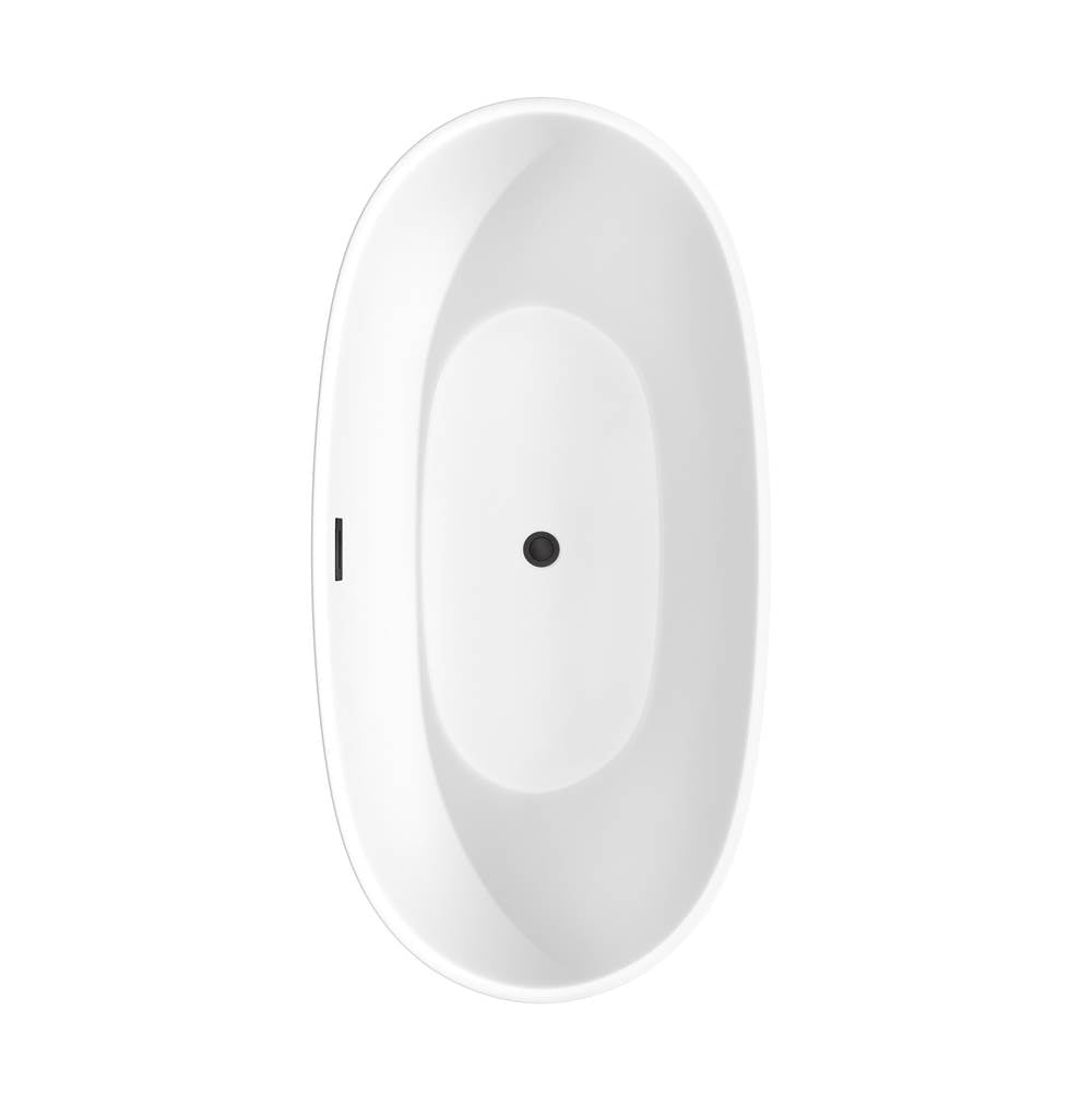 Juno 63 Inch Freestanding Bathtub in Matte White with Floor Mounted Faucet, Drain and Overflow Trim in Matte Black