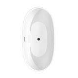 Juno 63 Inch Freestanding Bathtub in Matte White with Floor Mounted Faucet, Drain and Overflow Trim in Matte Black
