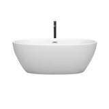 Juno 63 Inch Freestanding Bathtub in Matte White with Polished Chrome Trim and Floor Mounted Faucet in Matte Black