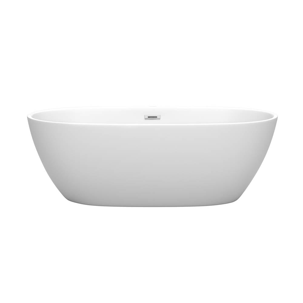 Juno 67 Inch Freestanding Bathtub in Matte White with Polished Chrome Drain and Overflow Trim