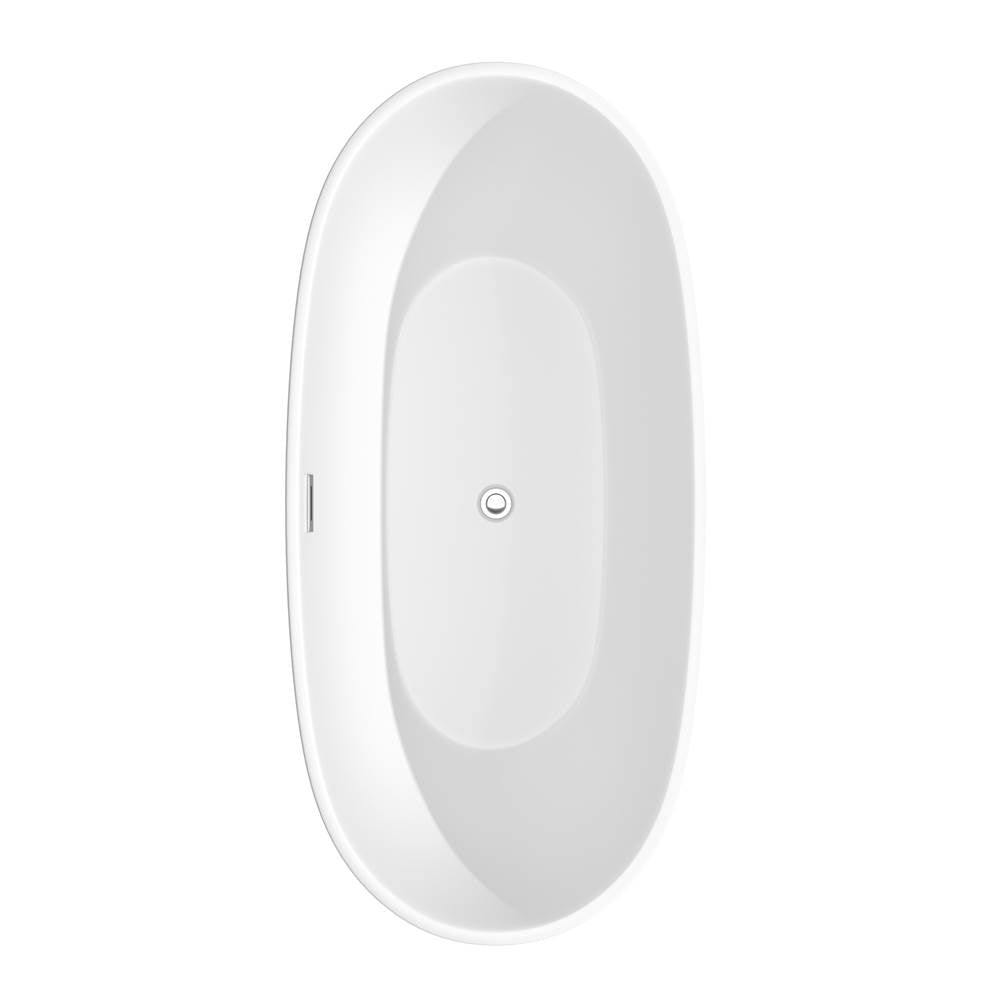 Juno 67 Inch Freestanding Bathtub in Matte White with Floor Mounted Faucet, Drain and Overflow Trim in Polished Chrome