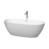 Wyndham Collection - Juno 67 Inch Freestanding Bathtub in Matte White with Floor Mounted Faucet, Drain and Overflow Trim in Polished Chrome