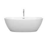 Juno 67 Inch Freestanding Bathtub in Matte White with Floor Mounted Faucet, Drain and Overflow Trim in Polished Chrome
