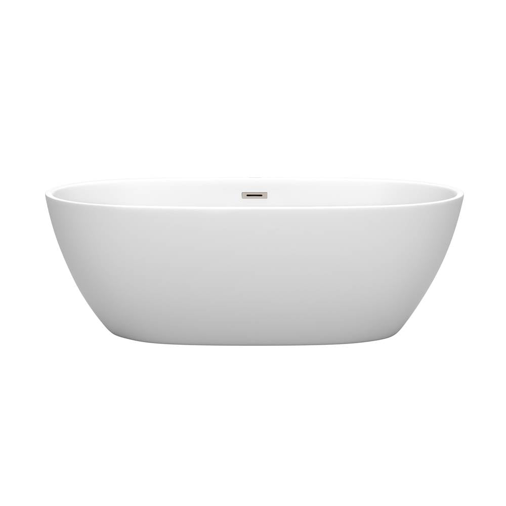 Juno 67 Inch Freestanding Bathtub in Matte White with Brushed Nickel Drain and Overflow Trim