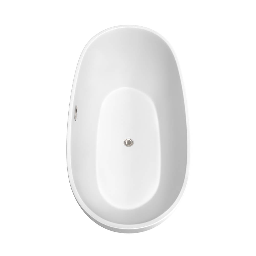 Juno 67 Inch Freestanding Bathtub in Matte White with Brushed Nickel Drain and Overflow Trim