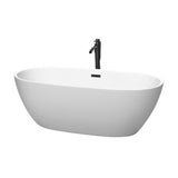 Wyndham Collection - Juno 67 Inch Freestanding Bathtub in Matte White with Floor Mounted Faucet, Drain and Overflow Trim in Matte Black