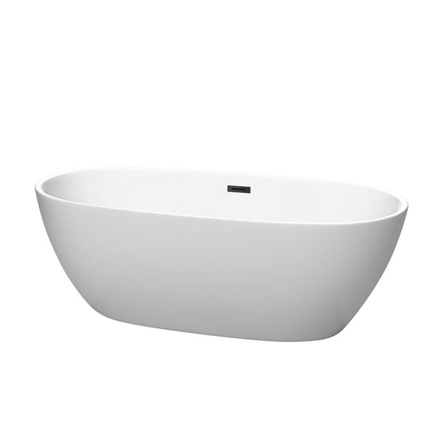 Wyndham Collection - Juno 67 Inch Freestanding Bathtub in Matte White with Matte Black Drain and Overflow Trim