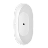 Juno 67 Inch Freestanding Bathtub in Matte White with Floor Mounted Faucet, Drain and Overflow Trim in Matte Black