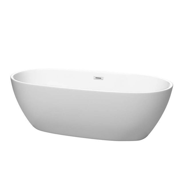 Wyndham Collection - Juno 71 Inch Freestanding Bathtub in Matte White with Polished Chrome Drain and Overflow Trim
