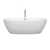 Juno 71 Inch Freestanding Bathtub in Matte White with Floor Mounted Faucet, Drain and Overflow Trim in Brushed Nickel