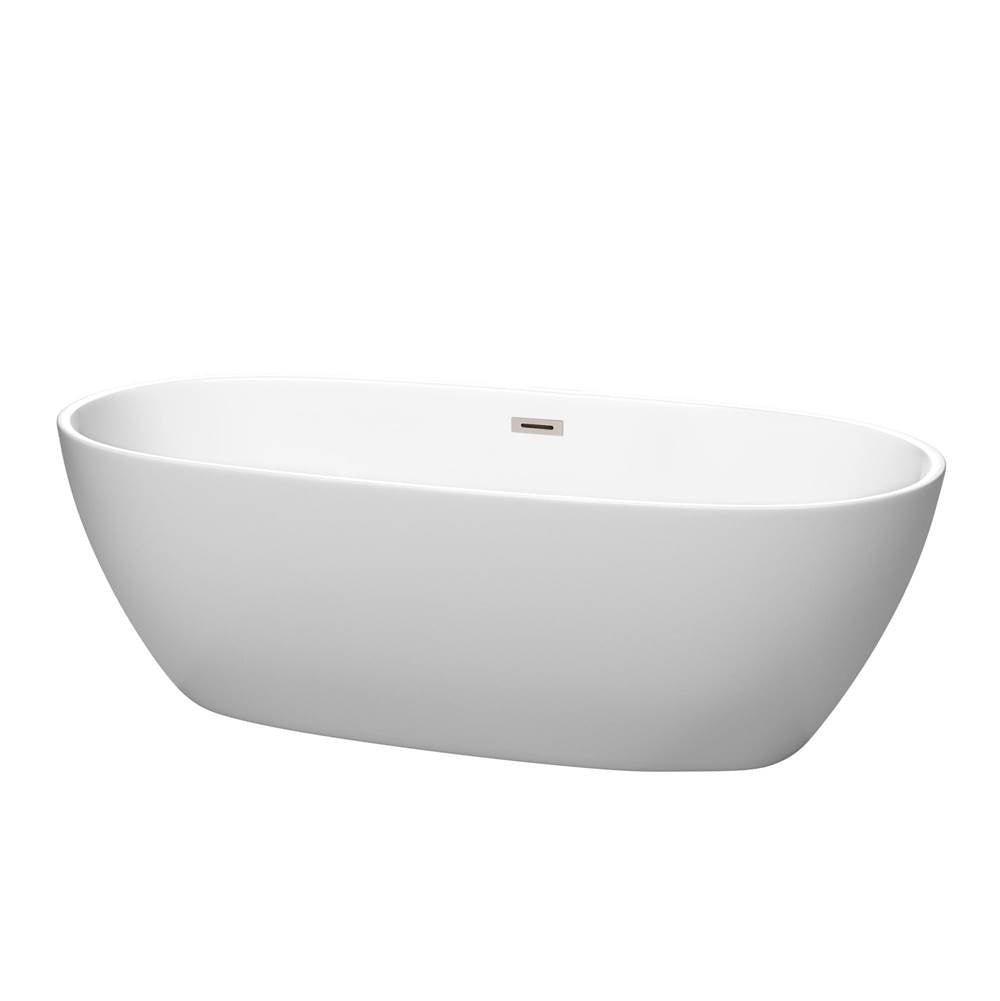 Wyndham Collection - Juno 71 Inch Freestanding Bathtub in Matte White with Brushed Nickel Drain and Overflow Trim