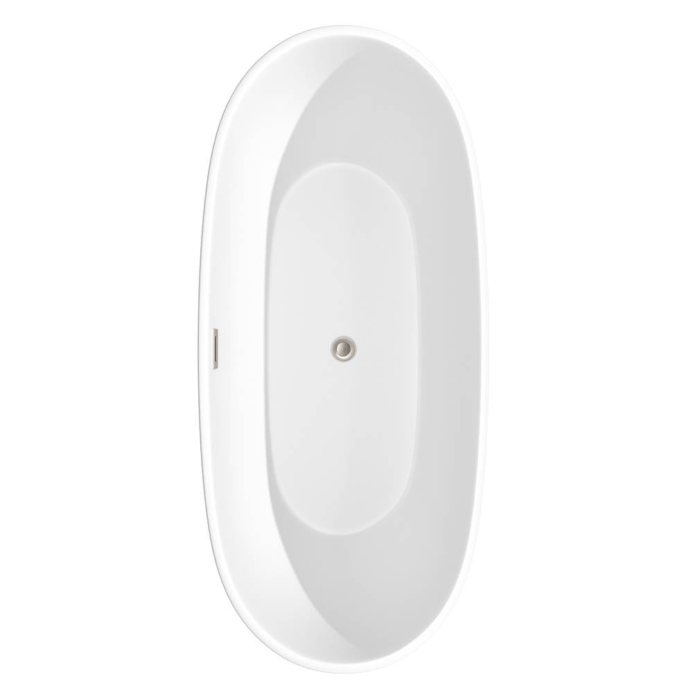 Juno 71 Inch Freestanding Bathtub in Matte White with Floor Mounted Faucet, Drain and Overflow Trim in Brushed Nickel
