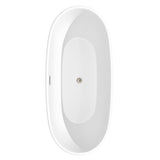 Juno 71 Inch Freestanding Bathtub in Matte White with Floor Mounted Faucet, Drain and Overflow Trim in Brushed Nickel