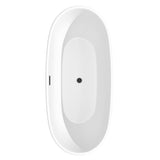 Juno 71 Inch Freestanding Bathtub in Matte White with Floor Mounted Faucet, Drain and Overflow Trim in Matte Black