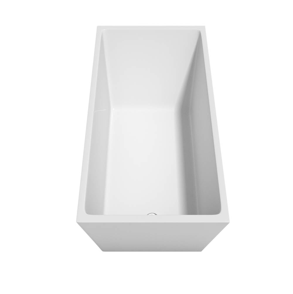 Hannah 59 Inch Freestanding Bathtub in White with Floor Mounted Faucet, Drain and Overflow Trim in Brushed Nickel