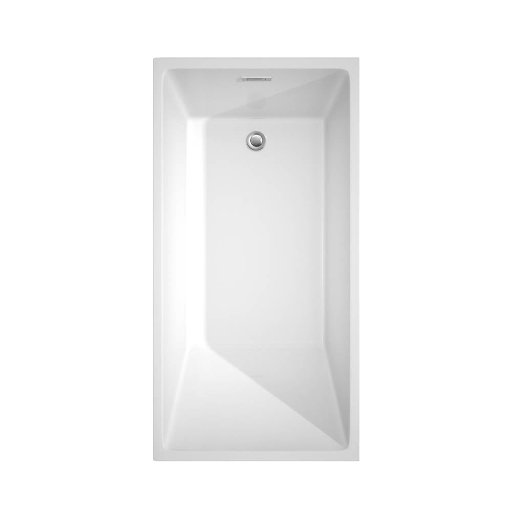 Hannah 59 Inch Freestanding Bathtub in White with Floor Mounted Faucet, Drain and Overflow Trim in Brushed Nickel