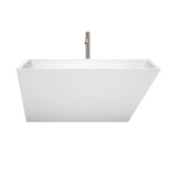 Hannah 59 Inch Freestanding Bathtub in White with Floor Mounted Faucet, Drain and Overflow Trim in Brushed Nickel