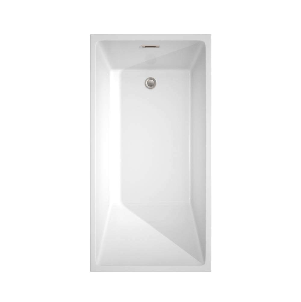 Hannah 59 Inch Freestanding Bathtub in White with Floor Mounted Faucet, Drain and Overflow Trim in Brushed Nickel