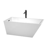 Wyndham Collection - Hannah 59 Inch Freestanding Bathtub in White with Floor Mounted Faucet, Drain and Overflow Trim in Matte Black