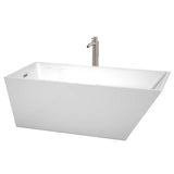 Wyndham Collection - Hannah 67 Inch Freestanding Bathtub in White with Floor Mounted Faucet, Drain and Overflow Trim in Brushed Nickel - White With Brushed Nickel