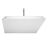 Hannah 67 Inch Freestanding Bathtub in White with Floor Mounted Faucet, Drain and Overflow Trim in Brushed Nickel