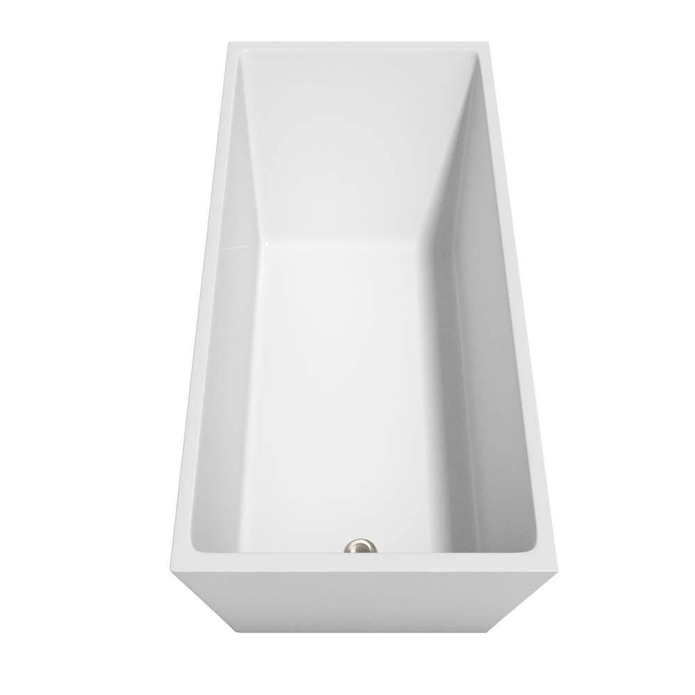 Hannah 67 Inch Freestanding Bathtub in White with Floor Mounted Faucet, Drain and Overflow Trim in Brushed Nickel