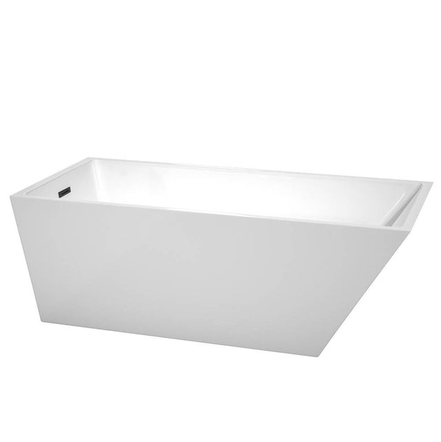 Wyndham Collection - Hannah 67 Inch Freestanding Bathtub in White with Matte Black Drain and Overflow Trim