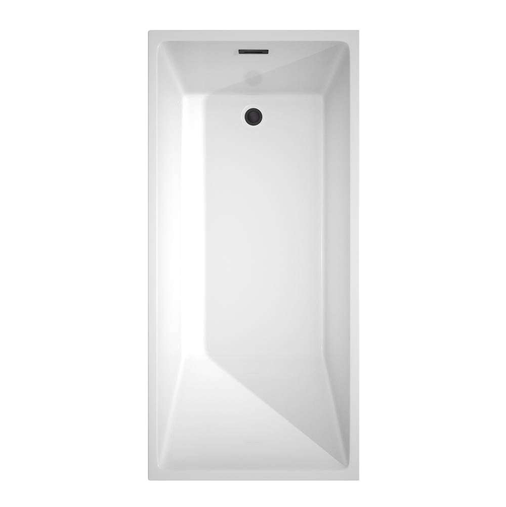 Hannah 67 Inch Freestanding Bathtub in White with Floor Mounted Faucet, Drain and Overflow Trim in Matte Black